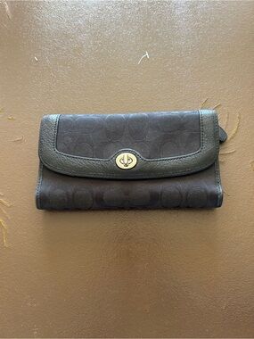 Coach Black Signature Canvas Wallet with Silver Turnlock